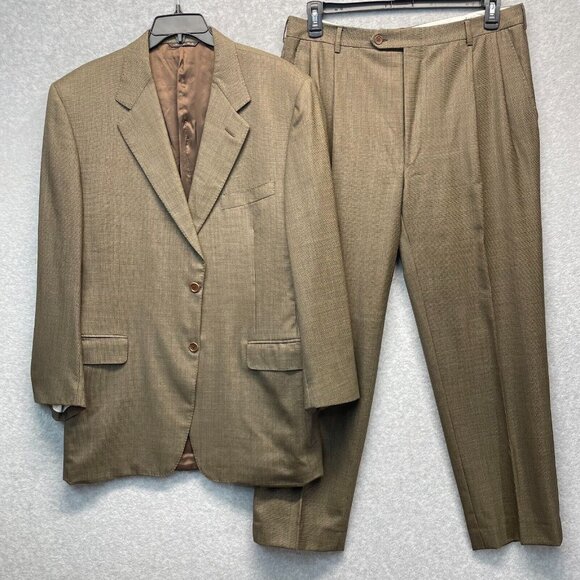 Canali Super 120s Wool Suit‎ Mens 56R Brown 35x29 Pleated Pants 2-Piece